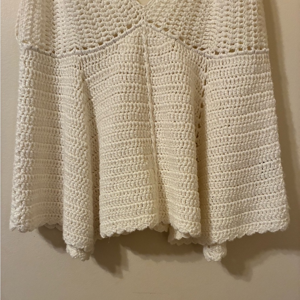 POL Crochet Knit Cropped Babydoll Tank  Cream White Festival Boho Coquette EUC S - Picture 5 of 9